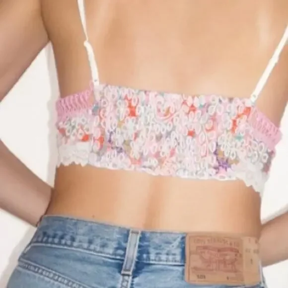 Free People Emma Soft Bra Blossom Combo Eyelet Bralette Pink White XS - Picture 3 of 4